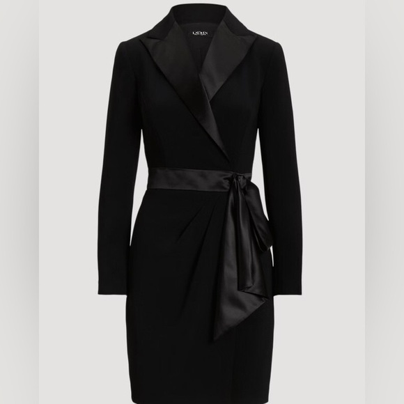 Lauren Ralph Lauren Dresses & Skirts - NWT Lauren Ralph Lauren Black Label Satin Collar Faux Wrap Tuxedo Dress Size 10